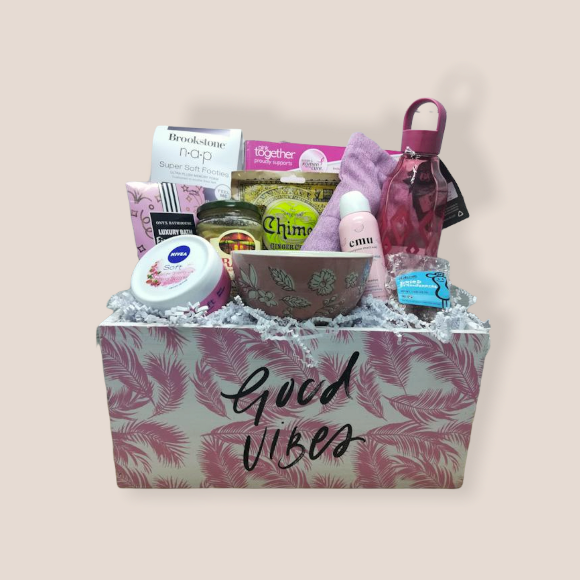pink "good vibes" chemo care crate