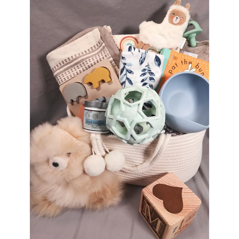 luxury new baby neutral gift basket
